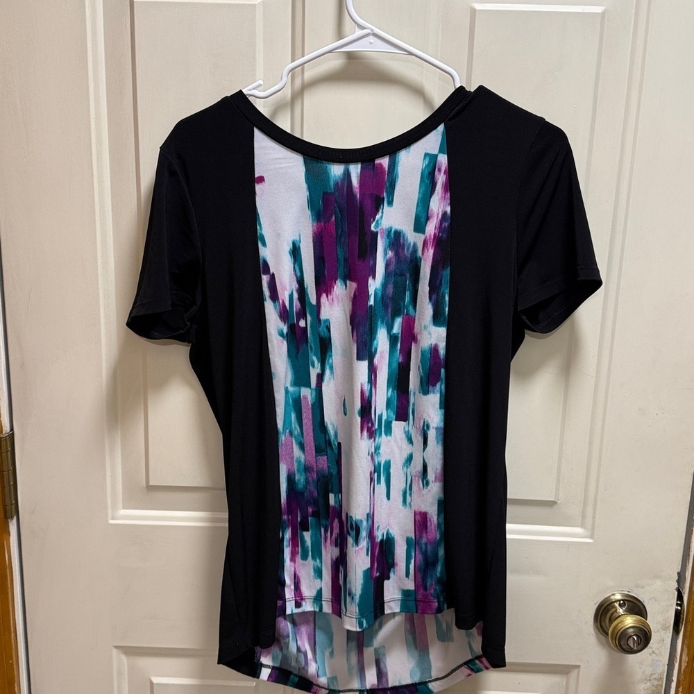 Calvin Klein Black and Multicolor Short Sleeve Top size 6
